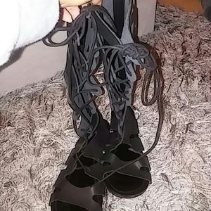 **New black gladiator lace up sandals size 8